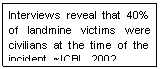 Text Box: Interviews reveal that 40% of landmine victims were civilians at the time of the incident. ~ICBL, 2002